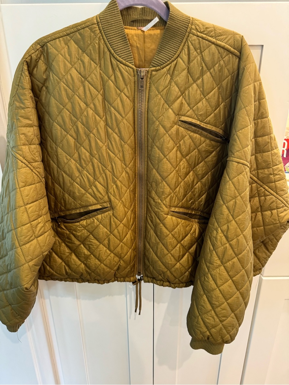 Free People Quilted Olive Green Bomber Jacket